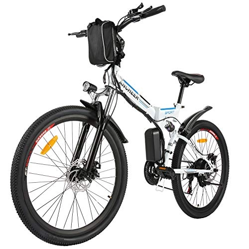Bicicleta de montaña eléctrica plegables : BIKFUN Bicicleta Eléctrica Plegable, 26" E-Bike para Adulto, Batería de Litio-Ion(36V, 8Ah), Motor 250W, Shimano 21 Marchas (26" Aventuras-Blanco)