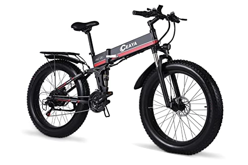 Bicicleta de montaña eléctrica plegables : CEAYA Bicicleta Electrica Plegable Ebike Montaña Fat Bike, Bateria para 48v 12.8Ah, 26 Pulgadas