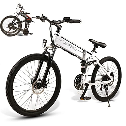 Bicicleta de montaña eléctrica plegables : CHEIRS 48V10AH Bicicleta de montaña eléctrica Plegable de 21 velocidades, Bicicleta de montaña eléctrica de 26"500 W, para Ejercicio de Viaje en Bicicleta al Aire Libre, White