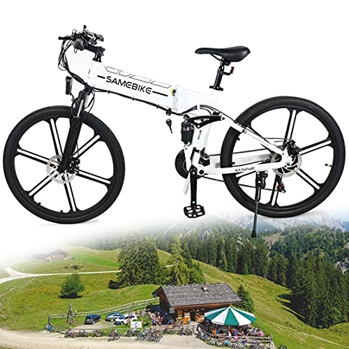 Bicicleta de montaña eléctrica plegables : DDCHH 26" Bicicleta Eléctrica Plegable 500W Bicicletas Eléctricas De Montaña para Adultos, Batería de Litio 48V 10Ah, Asiento Ajustable, con Pedales, 35Km / h, White