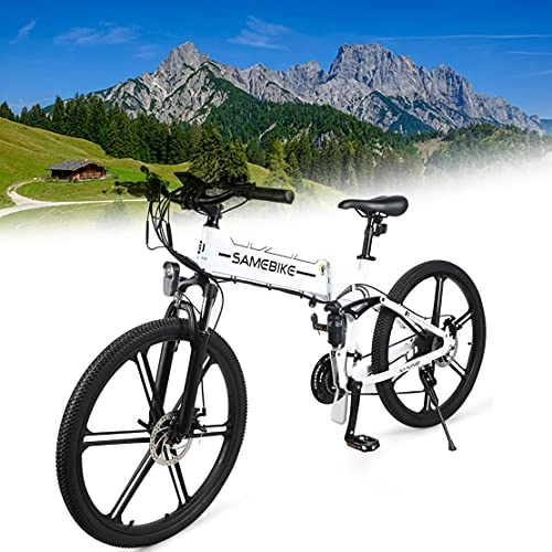Bicicleta de montaña eléctrica plegables : DDCHH Bicicleta de Montaña Eléctrica de 26" 500W Bicicletas Electricas Plegables con Batería 48V 10Ah, 21 Marchas y Motor Trasero 35km / h, Horquilla de Suspensión, White