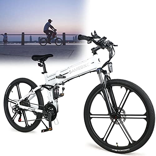 Bicicleta de montaña eléctrica plegables : DDCHH Bicicleta Eléctrica Plegable para Adultos 26" E-Bike Pedal Assist, Fácil De Almacenar En Caravanas, Autocaravanas, Barcos, Automóviles, Batería 48V 10Ah, 21 Velocidades, White