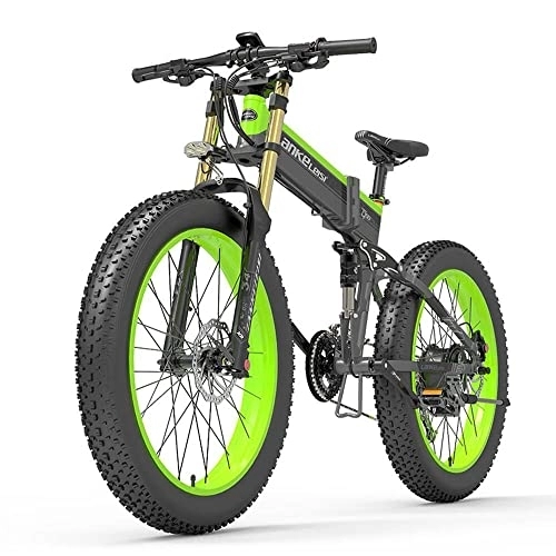 Bicicleta de montaña eléctrica plegables : Ebike Bicicleta Eléctrica Plegable con Cambio de Buje Shimano de 27 Velocidades, Pedelec Citybike con Cesta de Bicicleta, 90NM, 17, 5Ah, 48V, 26 Pulgadas, HDB + Portaequipajes Trasero (Verde)