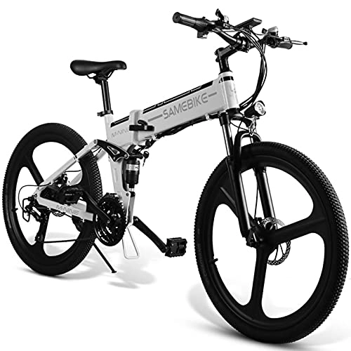Bicicleta de montaña eléctrica plegables : Ebikes para Adultos, Bicicleta Plegable eléctrica MTB Dirtbike, 26" diseño Impermeable 48V 10Ah 500W, fácil Almacenamiento Plegables Bicicletas eléctricas para Adultos, White