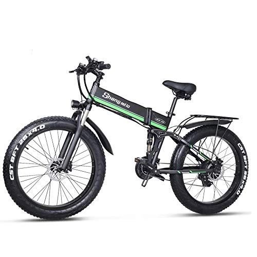 Bicicleta de montaña eléctrica plegables : Electric Bicycle La Bicicleta eléctrica 1000W Puede Doblar la Bicicleta de montaña, el Refuerzo de la batería de Litio del Coche Inteligente de batería Fat Tire Eléctrico Bicicleta / Green / 110×