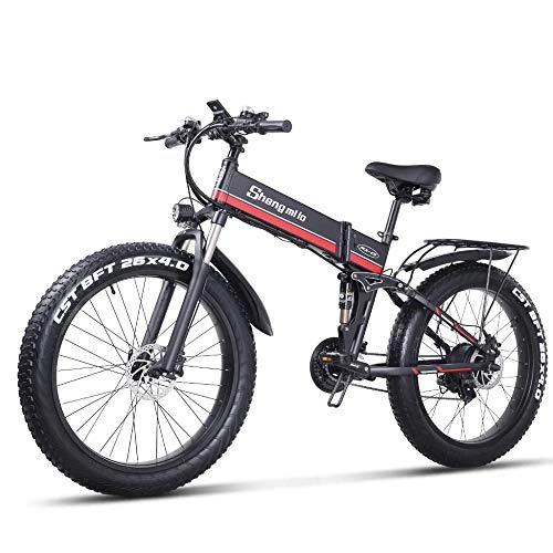 Bicicleta de montaña eléctrica plegables : Electric Bicycle La Bicicleta eléctrica 1000W Puede Doblar la Bicicleta de montaña, el Refuerzo de la batería de Litio del Coche Inteligente de batería Fat Tire Eléctrico Bicicleta / Rojo / 110×1