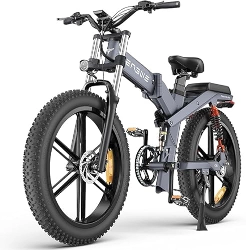 Bicicleta de montaña eléctrica plegables : ENGWE X26 Bicicleta eléctrica plegable para adultos – Batería 29, 2 Ah larga autonomía 150 KM, 26 pulgadas Fat Tire All Terrain E-bike, Shimano 8 engranajes, triple suspensión