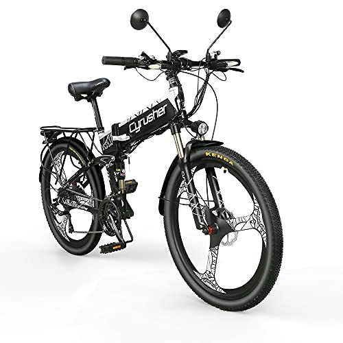 Bicicleta de montaña eléctrica plegables : Extrbici Bicicleta de montaña eléctrica Plegable 500W Cuadro de Aluminio Doble suspensión una Rueda XF770 48V 21 velocidades 26 Pulgadas(Blanco)