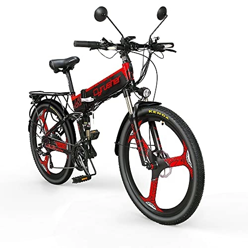 Bicicleta de montaña eléctrica plegables : Extrbici Bicicleta de montaña eléctrica Plegable MTB Doble Freno mecánico Marco de Aluminio Una Rueda XF770 500W (Rojo)