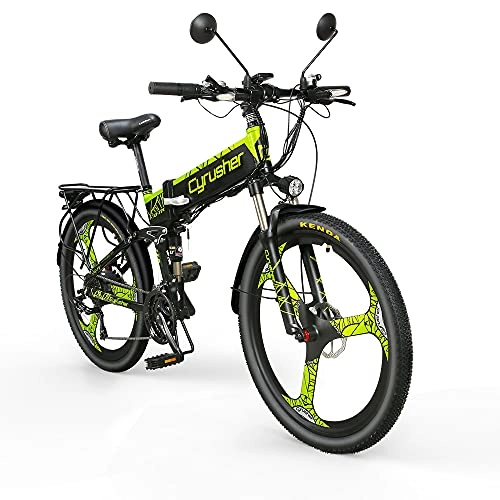 Bicicleta de montaña eléctrica plegables : Extrbici bicicleta eléctrica plegable montaña adultos Hombre mujer todo terreno 500W 48V XF770 (Verde negro)