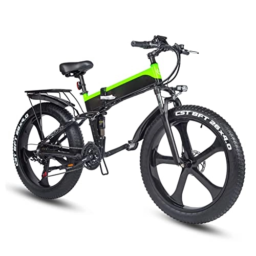 Bicicleta de montaña eléctrica plegables : FMOPQ Folding Electric Bike for Adult 26'' Fat Tire with 1000W Motor 48V / 12.8 Ah Removable Battery Snow Beach Mountain Hybrid (Color : A) (D)