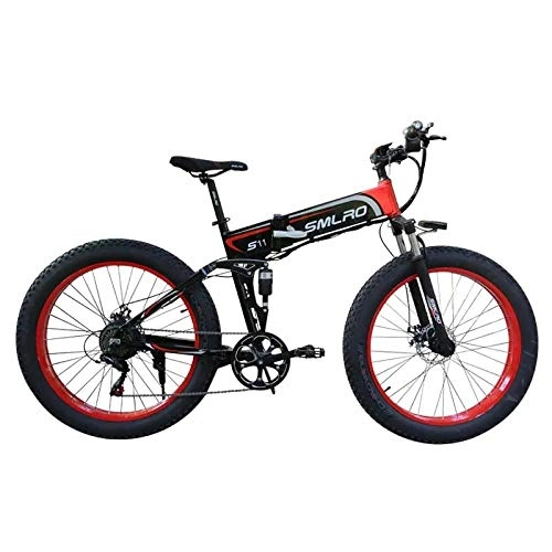 Bicicleta de montaña eléctrica plegables : Fslt 1000W Motor 14AHBatera 26 Pulgadas Fat Tire Bicicleta elctrica Bicicleta elctrica-1000W_14AH_Red