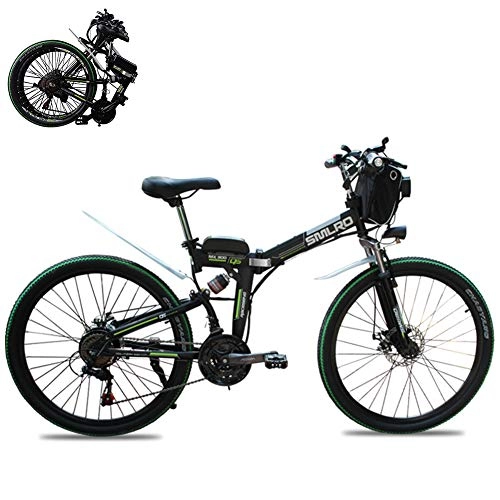 Bicicleta de montaña eléctrica plegables : GHH 26"Bicicleta eléctrica de montaña, Plegable Bicicleta de Montaña Frenos de Engranaje de Disco 21 velocidades (48V 350W) Batería extraíble de Iones de Litio, Negro