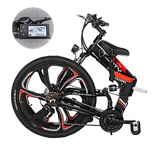 Bicicleta de montaña eléctrica plegables : GHH Bicicleta Eléctrica Unisex Adulto, 24"aleación de Aluminio Marco Frenos de Disco de 21 velocidades Bicicleta Inteligente para Hombre (48V 10Ah 480W) Batería de Litio Desmontable