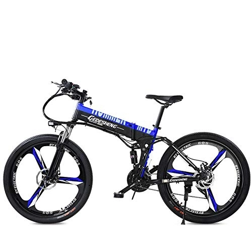 Bicicleta de montaña eléctrica plegables : GTYW, Eléctrico, Plegable, Bicicleta, Montaña, Bicicleta, Ciclomotor Adulto, 70KM Y 1W Km Carga Gratis Dos Versiones, Blue-60-70km