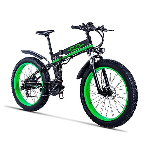 Bicicleta de montaña eléctrica plegables : GUNAI Bicicleta de Neumtico Gordo 48V 1000W para Hombre Montaa Ebike 21 Velocidades, 26 Pulgadas Bicicleta de Nieve Plegable