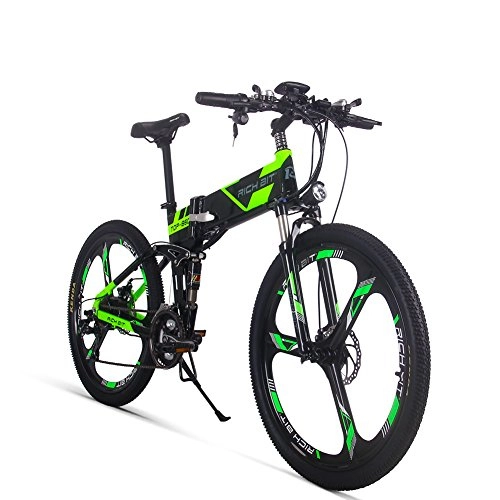 Bicicleta de montaña eléctrica plegables : GUOWEI Rich bit RT-860 36V 12.8AH 250W Bicicleta Plegable eléctrica Bicicleta de Ciudad de suspensión Completa (Black-Green)