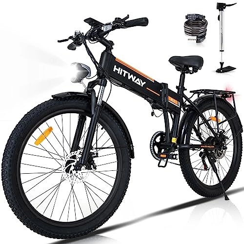 Bicicleta de montaña eléctrica plegables : HITWAY Bicicleta eléctrica, 26 * 3.0 Neumáticos E Bike con Motor de 250 W, Electric Bike Plegable con batería extraíble de 36 V 12AH, City Commuter, Bicicleta de montaña Shimano de 7 velocidades