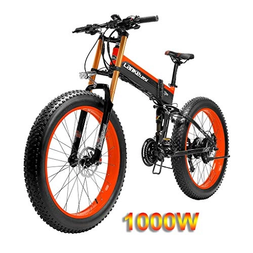 Bicicleta de montaña eléctrica plegables : HOME-MJJ 1000W Bicicleta elctrica 26 '' 4.0 Fat Tire Ebike 48V14.5AH Shimano 27 Nieve Velocidad MTB Bicicleta Plegable elctrica de la Hembra Adulta / Hombre (Color : Red, Size : 1000W)