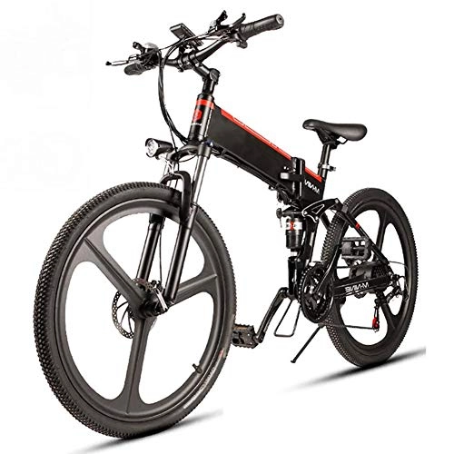 Bicicleta de montaña eléctrica plegables : HSART Bicicleta de Montaa Elctrica 26'' Plegables para Adultos Motor 350W Batera Iones de Litio Extrable 48V 10.4AH Bicicleta de 32 Km / H Cambio Velocidad 21 Niveles (Negro)