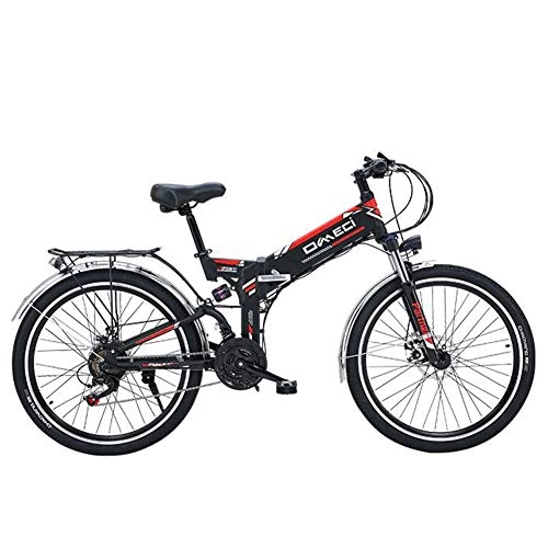 Bicicleta de montaña eléctrica plegables : HSART Bicicleta Elctrica de Montaa 26'' para Adultos E-Bike 48V 10Ah Batera Iones de Litio Suspensin Completa y Engranajes 21 Velocidades (Negro)