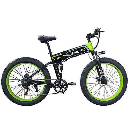 Bicicleta de montaña eléctrica plegables : HWJF Bicicleta Plegable eléctrica de montaña de la Bicicleta, el Interruptor de Control automático de 48V 10Ah 350W Motor / Rueda de 26 Pulgadas LCD Inteligente con una Sola tecla, Black Green
