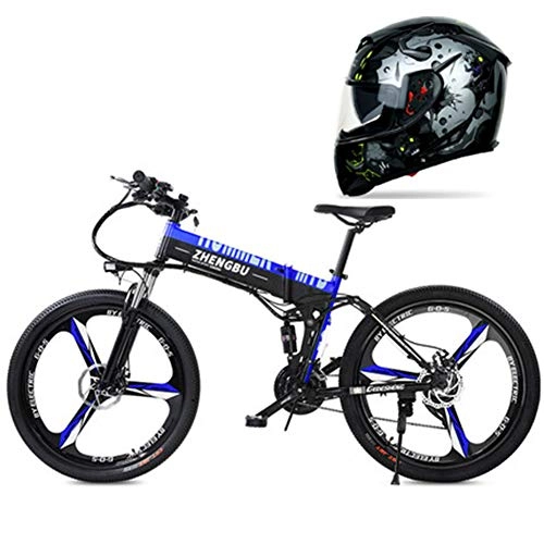 Bicicleta de montaña eléctrica plegables : Hxl Bicicleta electrica Bicicleta de montaña eléctrica de 26 '' Frenos de Disco y Horquilla de suspensión Batería de Iones de Litio de Gran Capacidad (48v 250w) Bicicleta portátil Plegable, Azul