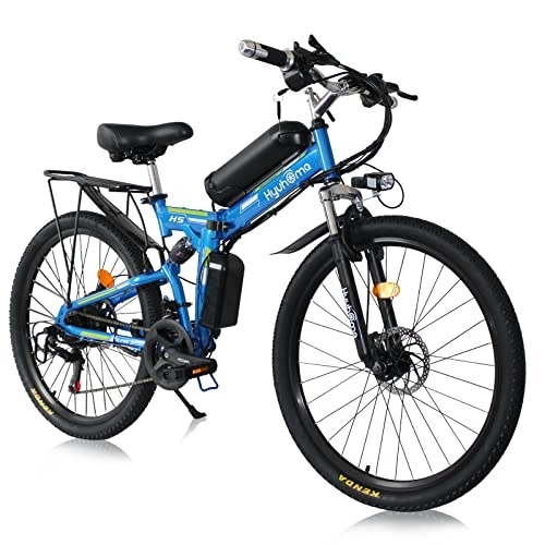 Bicicleta de montaña eléctrica plegables : Hyuhome Bicicleta eléctrica plegable para adultos, bicicletas eléctricas plegables para hombres MTB Dirtbike, bicicleta de ciudad eléctrica plegable de 26 pulgadas 10Ah (azul-02)