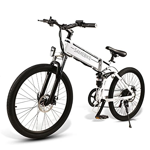 Bicicleta de montaña eléctrica plegables : JINGJIN Bicicleta electrica, Plegable Bicicleta de montaña Cuadro de Bicicleta de montaña de aleación de Aluminio de 26 Pulgadas, Bicicleta electrica montaña, 35Km / h 48V10Ah, White-A