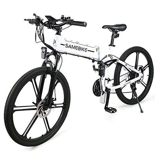 Bicicleta de montaña eléctrica plegables : JINGJIN Bicicleta Eléctrica E-Bike Plegable, Bicicleta de Ciudad para Bicicleta Eléctrica de 26" para de 500W con batería extraíble de 10Ah, Shimano 21 Speed, Velocidad 35 km / h, White