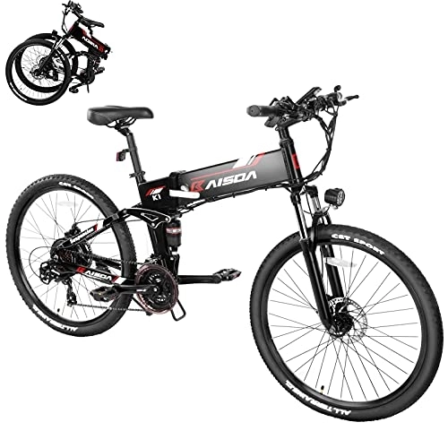Bicicleta de montaña eléctrica plegables : KAISDA K1 Bicicleta Eléctrica Plegable de 26 Pulgadas con Batería Extraíble, 48V 10.4 Ah con Faros Superbrillantes, Bicicleta de Montaña Eléctrica Shimano de 21 velocidades con LCD (Negro)