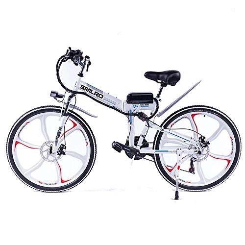 Bicicleta de montaña eléctrica plegables : Knewss 26 Mx300 Bicicleta elctrica Plegable Shimano 7 Speed E-Bike 48v Batera de Litio 350w 13ah Motor Bicicleta elctrica para Adultos-Blanco_36V350W10AH