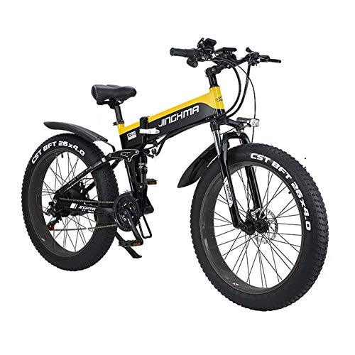 Bicicleta de montaña eléctrica plegables : KT Mall Montaña Bicicleta eléctrica 26 en Bicicleta Plegable eléctrica de la batería de Litio de 48V 10Ah Fat Tire Bicicleta de Ciclo al Aire Libre Trabajar el Cuerpo Viaje, Amarillo