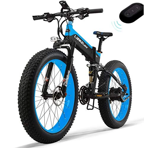 Bicicleta de montaña eléctrica plegables : LANKELEISI 750PLUS 48v 14.5ah 1000W bicicleta eléctrica completa 26" 4.0 neumático grande bicicleta bicicleta bicicleta eléctrica plegable adulto antirrobo hembra / macho elevación grande (azul)