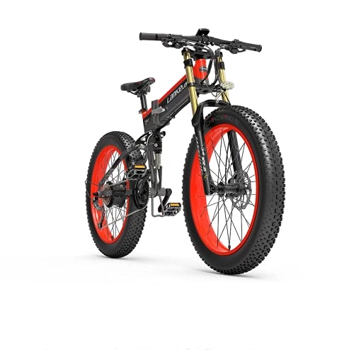 Bicicleta de montaña eléctrica plegables : LANKELEISI Bicicleta eléctrica para Adultos, 48V 14.5AH 1000W XT750 Bicicleta eléctrica integrada, 26 Pulgadas 4.0 Bicicleta eléctrica Plegable de montaña (Rojo, Agregar batería de Repuesto)