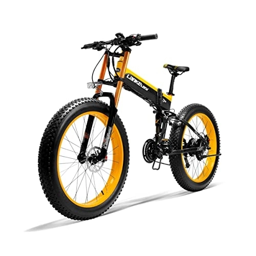 Bicicleta de montaña eléctrica plegables : LANKELEISI T750plus 26 pulgadas bicicleta de montaña eléctrica plegable bicicleta de nieve para adultos, 27 velocidades E-bike con batería extraíble 48 V 17.5ah