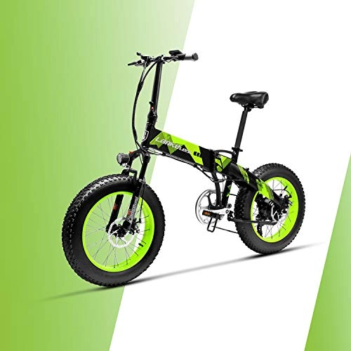 Bicicleta de montaña eléctrica plegables : LANKELEISI X2000 20 × 4.0 Neumático Grande 48V 1000W 12.8AH Marco de aleación de Aluminio neumático Gordo Tire de la Bicicleta eléctrica Plegable para montaña / Playa / Nieve E-Bike (Verde)