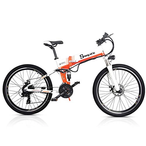 Bicicleta de montaña eléctrica plegables : LSXX Bicicleta de montaña eléctrica de Grasa, 26inches Plegable Fat Tire Bicicletas, transmisión Shimano de 21 velocidades, con 48V 12Ah Batería de Litio, Blanco