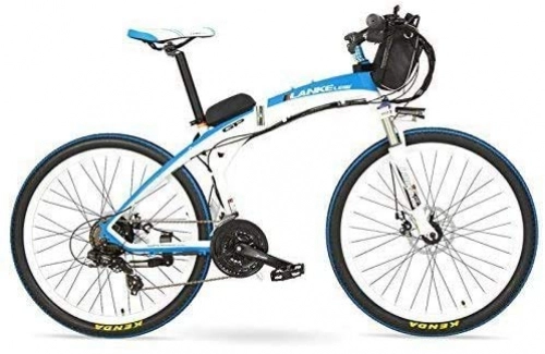 Bicicleta de montaña eléctrica plegables : LUO Bicicleta Eléctrica 26 Pulgadas Asistente de Pedal de Moda Bicicleta de Montaña Eléctrica de Plegado Rápido, Batería de 48V 12Ah, Motor de 240W, Freno de Disco, 30~40Km / H, Blanco Azul