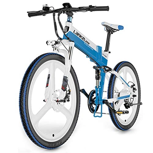 Bicicleta de montaña eléctrica plegables : LY Bicicleta MontañA EléCtrica 26, White-Blue