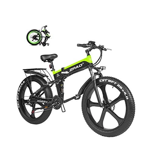 Bicicleta de montaña eléctrica plegables : LYRWISHLY Bicicleta eléctrica Plegable de 26 Pulgadas de Nieve Fat Tire Bike 12.8Ah Beach Li-batería del Crucero de la montaña E-Bici (Color : Green)
