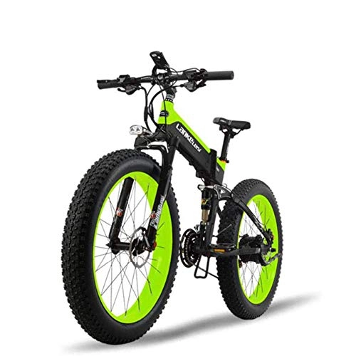 Bicicleta de montaña eléctrica plegables : MERRYHE Bicicleta Eléctrica Plegable Todo Terreno Neumático Ancho Bicicleta Eléctrica Nieve Bicicleta de Montaña Bicicleta de Poder de Bicicleta Adulto de 26 Pulgadas, Green-48V10ah