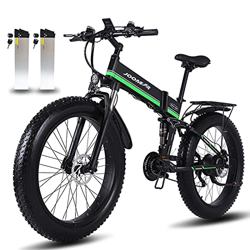 Bicicleta de montaña eléctrica plegables : MX-01 montaña Bicicleta Electrica 1000W 20 pulgadas 4.0 gordo Neumático Plegable Nieve Bicicleta eléctrica 48 V / 12, 8 Ah Retirable Litio Batería Electrónico Bicicleta ( Color : Verde , tamaño : 1b )