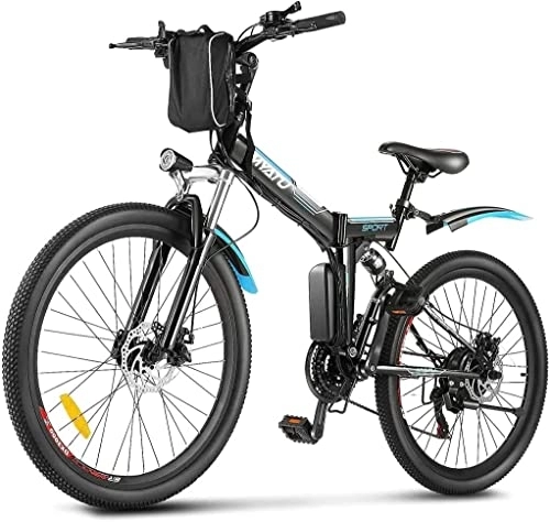 Bicicleta de montaña eléctrica plegables : Myatu Bicicleta Electrica Plegable 26", E-Bike con Batería Extraíble de 36V 10.4Ah, Bici Electrica Blanca con Motor de 250W Cambio de 21V Shimano