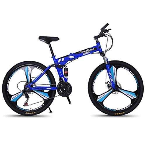 Bicicleta de montaña eléctrica plegables : MYMGG 26 Pulgadas Bicicleta De Montaña para Adultos Bicicletas Plegables para Hombres Y Señora Doble Freno Disco, Full Suspension, Azul