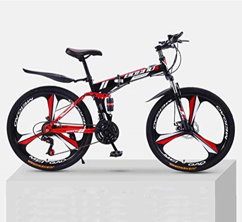 Bicicleta de montaña eléctrica plegables : MYMGG 26 Pulgadas de Doble amortiguación Antes y después de Las Bicicletas de Carretera para Hombres y Mujeres, Cuadro de Acero al Carbono de 56 cm, Rojo, 24speed