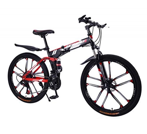 Bicicleta de montaña eléctrica plegables : MYMGG Bicicleta De Carretera De Acero Al Carbono para Hombres Y Mujeres Desviador De 21 Velocidades (24 / 27 / 30 Velocidades) Y Doble Amortiguación Delantera Y Trasera, Rojo, 21 speeds