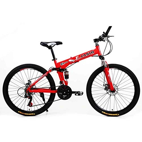 Bicicleta de montaña eléctrica plegables : MYMGG Bicicleta De Montaña Plegable Bicicleta De Montaña 21 Velocidades (24 Velocidades, 27 Velocidades) Frenos De Disco, Rojo, 24 speeds