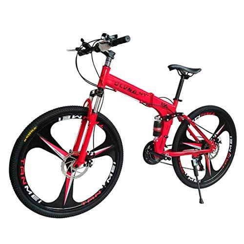 Bicicleta de montaña eléctrica plegables : MYMGG Bicicleta Plegable de 21 velocidades (24 velocidades, 27 velocidades), Sistema de transmisin y Freno de Doble Disco, Red, 24speed