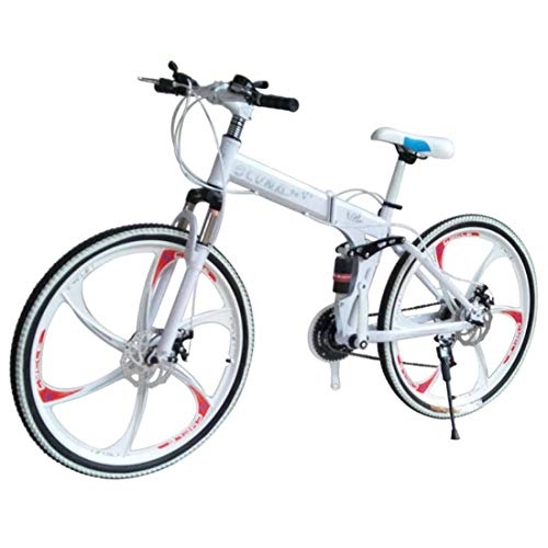 Bicicleta de montaña eléctrica plegables : MYMGG Bicicletas De Montaña De 26 Pulgadas Bicicletas De Carretera Plegables Velocidad 21 (24 Velocidades, 27 Velocidades) Bicicleta De Carretera Freno De Disco Doble, Blanco, 21 Speed